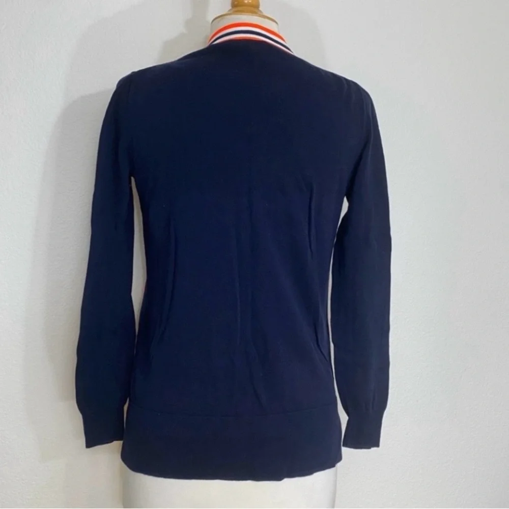 J. Crew Women Navy Neon Orange Stripe Detail Button Knit Cardigan Size XS Preppy - Picture 2 of 16
